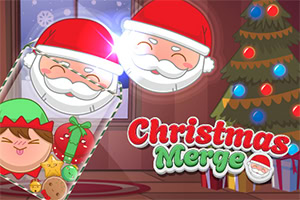 Dos imágenes de Santa Claus con gorro rojo junto a un árbol de Navidad iluminado y un pequeño elfo sonriente en un ambiente festivo