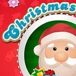 Santa Claus con regalos y bastón de caramelo sobre un fondo rojo con texto decorativo
