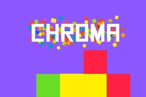 La imagen muestra la palabra CHROMA en letras blancas sobre un fondo morado con cuadrados de colores brillantes, incluyendo verde, amarillo y rojo