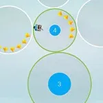 Círculos con números en su interior, rodeados por flechas amarillas sobre un fondo azul claro