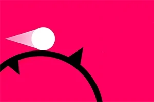 Fondo rosa con un círculo blanco y flechas negras sobre un arco