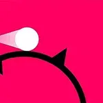 Fondo rosa con un círculo blanco y flechas negras sobre un arco