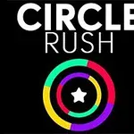 Círculos coloridos concéntricos con una estrella blanca en el centro sobre un fondo negro, acompañados por el texto Circle Rush