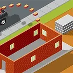 Camión de carga transportando ladrillos cerca de una construcción de edificio con muros de ladrillo en una calle