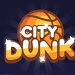 Logo con una pelota de baloncesto y las palabras City Dunk sobre un fondo oscuro