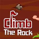 Persona animada escalando una roca con el texto Climb The Rock al lado