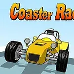 Dibujo de un coche amarillo y una motocicleta en una pista con el texto Coaster Racer 2 en la parte superior