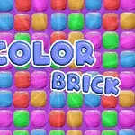 Patrón de ladrillos de colores brillantes en fondo morado con el texto Color Brick