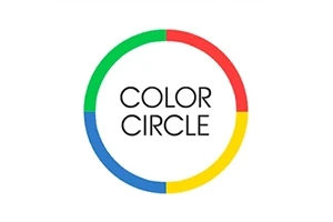 Círculo dividido en segmentos de color verde, rojo, amarillo y azul con el texto COLOR CIRCLE en el centro