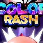 Texto colorido que dice Color Rash sobre un fondo dinámico con destellos de luz
