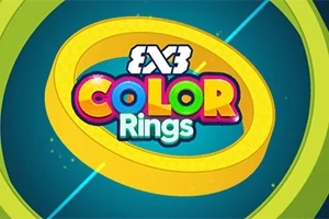 Texto colorido Color Rings en el centro de un anillo amarillo sobre fondo azul y verde