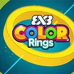 Texto colorido Color Rings en el centro de un anillo amarillo sobre fondo azul y verde