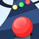 Un gran botón rojo en una consola con botones más pequeños de colores amarillo, verde y rojo sobre un fondo azul