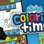 Ilustraciones de animales para colorear con un título colorido en el centro