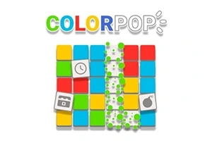 Bloques de colores azul, rojo, verde y amarillo con iconos de reloj, calendario y bomba, acompañados del texto COLOR POP