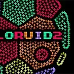 Texto COLORUID2 en el centro con fondos de patrones geométricos de colores brillantes sobre un fondo negro