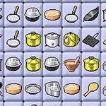 Iconos de utensilios de cocina como sartenes, ollas y teteras organizados en una cuadrícula sobre un fondo morado claro