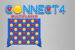 Tablero de juego vertical azul con fichas rojas y amarillas, acompañado del texto CONNECT 4 MULTIPLAYER en la parte superior