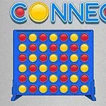 Tablero azul con fichas rojas y amarillas bajo un texto que dice CONNECT 4