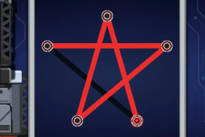 Estrella de cinco puntas roja con líneas conectadas a círculos en un fondo azul oscuro