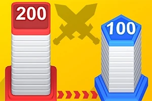 Dos torres de fichas numeradas, una roja con 200 y otra azul con 100, sobre un fondo amarillo con espadas cruzadas en el centro