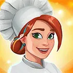 Una chef sonriente con el cabello rojo y un sombrero de chef blanco sobre un fondo amarillo brillante