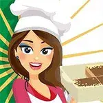 Ilustración de una chef sonriente sosteniendo una charola de pastel frente a una bandera de México