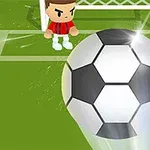 Jugador de fútbol estilo caricatura en una cancha, con un gran balón en primer plano