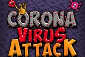 Letras grandes y coloridas con textura de virus y una corona en la letra C, acompañadas de criaturas similares a virus en un fondo oscuro con patrones geométricos