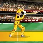 Jugador de críquet en uniforme amarillo batiendo en un estadio lleno