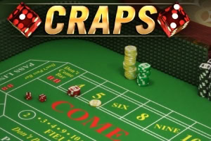 Mesa de juego de casino con una tabla de apuestas y dados sobre un fondo verde