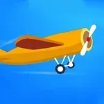 Avión de juguete amarillo volando con hélice blanca sobre un fondo azul