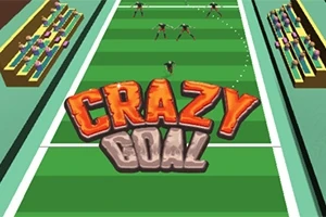 Vista aérea de un campo de fútbol americano con letras grandes de colores que dicen Crazy Goal en el centro