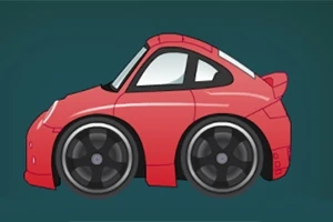 Carro rojo de dibujo animado con grandes neumáticos sobre un fondo azul oscuro