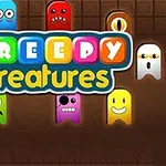 Diferentes criaturas coloridas con expresiones variadas alrededor del texto Creepy Creatures en un fondo oscuro