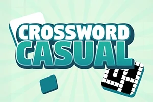 Texto Crossword Casual en letras grandes sobre un fondo de color claro con mosaicos de crucigrama