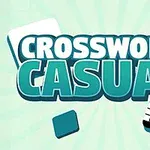Texto Crossword Casual en letras grandes sobre un fondo de color claro con mosaicos de crucigrama