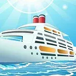 Un crucero blanco navegando en un mar azul bajo un cielo soleado con gaviotas volando alrededor