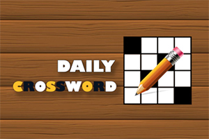 Lápiz sobre una cuadrícula de crucigrama con las palabras Daily Crossword en un fondo de madera