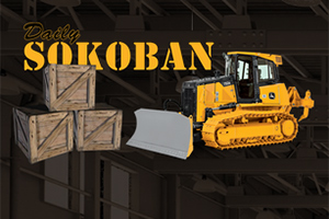 Cajas de madera apiladas junto a un tractor amarillo sobre un fondo industrial con texto en la parte superior