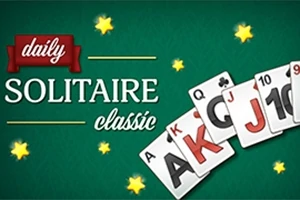 Cartas de naipes con estrellas amarillas sobre un fondo verde con el texto daily SOLITAIRE classic