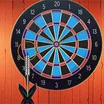 Un tablero de dardos circular con números rodeado por luces en una pared naranja