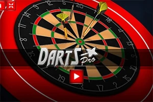 Diana de dardos con dos dardos clavados y logotipo Darts Pro sobre un fondo oscuro