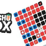 Título DASSHO BOX junto a un patrón de símbolos en una cuadrícula con flechas, remolinos y un conejo