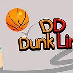 Lápiz azul dibuja una línea curva que guía una pelota de baloncesto junto al texto DD Dunk Line