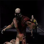 Una figura monstruosa con apariencia cadavérica avanza hacia una persona que sostiene un revólver, con otra figura similar al fondo en un entorno oscuro