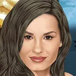 Retrato ilustrado de una mujer con cabello largo y castaño, de pie frente a un fondo rojo y azul
