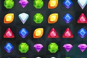 Gemas de colores brillantes dispuestas en una cuadrícula sobre un fondo oscuro