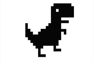 Un dinosaurio pixelado de color negro sobre un fondo blanco