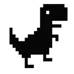 Un dinosaurio pixelado de color negro sobre un fondo blanco